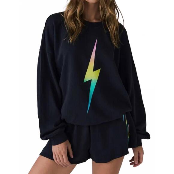 CHASER Tops - NEW CHASER rainbow gradient bolt long sleeve sweatshirt in true black